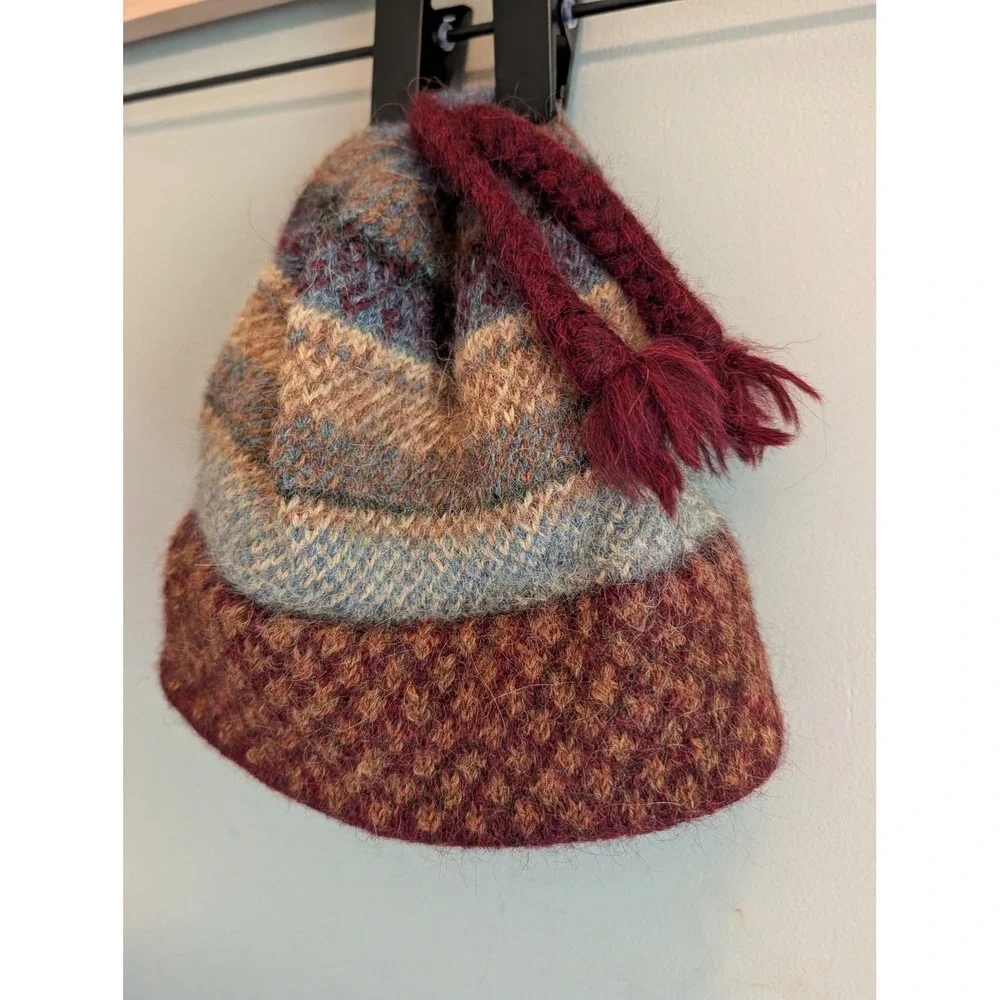 Turtle Fur Kids Alpaca Wool‎ Knit Beanie Hat Striped Burgundy Blue Tassel T1001